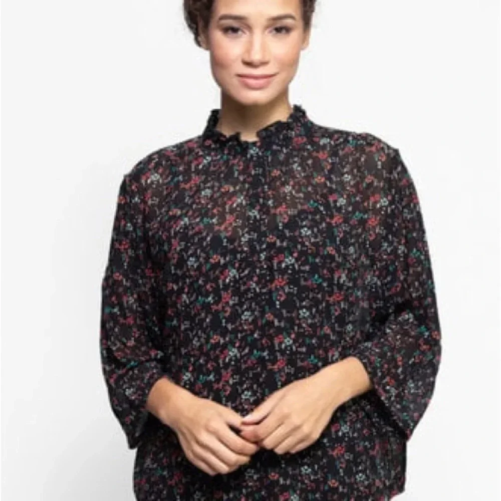 Apiece Apart SHIRRED ZADAR TOP BRUSH PRINT BLACK MULTI